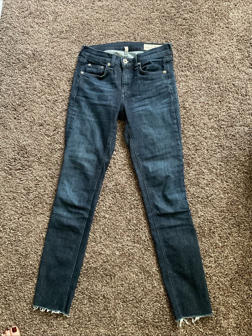 Rag & Bone Ankle Skinny Dark Wash Blue Jeans Women's Size 25 Frayed Hem